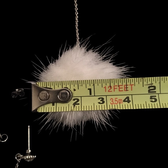 Silver Star White Pom Pom Dangle Fashion Earrings - Picture 7 of 8
